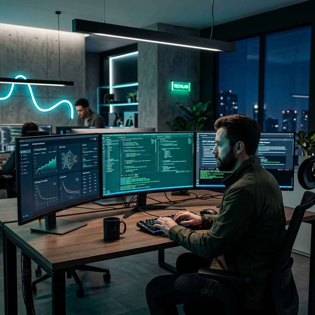 Modern tech professional working with AI